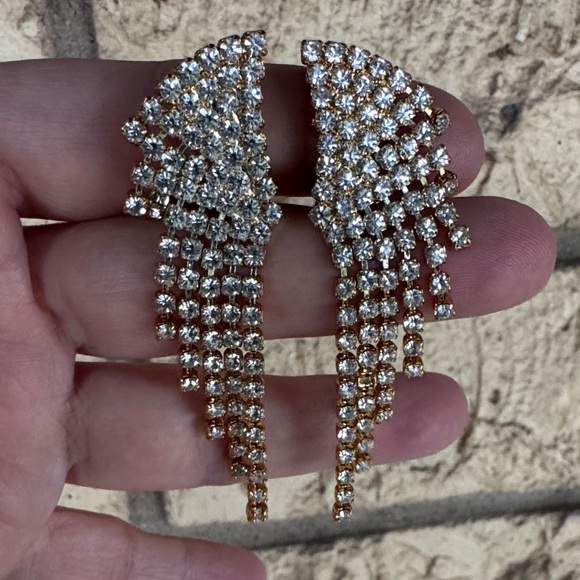 Elegant Gold and Silver Crystal Earrings Vintage Sparkly - Picture 3 of 3